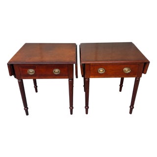 Bombay Company Mahogany Drop-Leaf One-Drawer Side Tables | Federal Style End Tables, a Pair For Sale