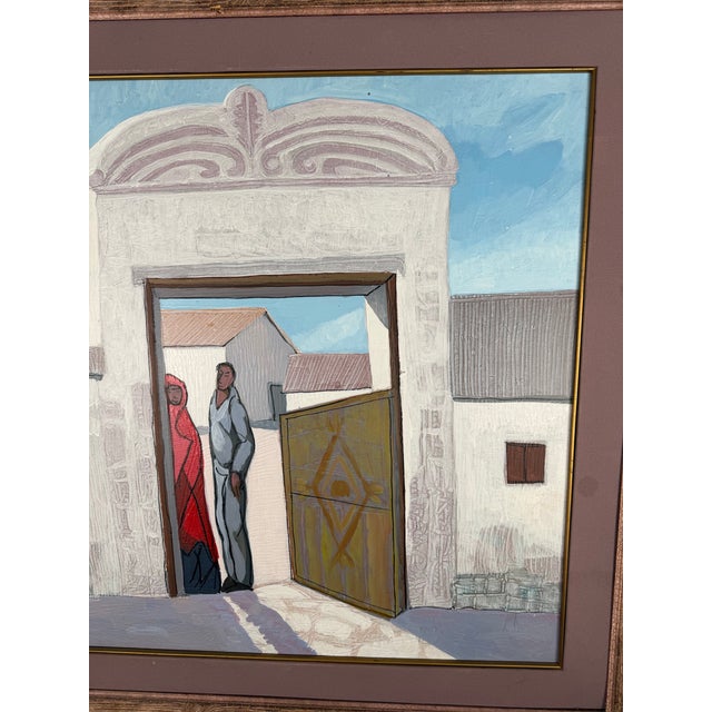 1980s Original Gilberto Almeida Egas Large Modernist Architectural Painting For Sale - Image 4 of 12