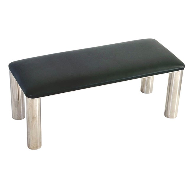 Karl Springer Stainless Steel and Leather Bench, 1980 For Sale - Image 4 of 6