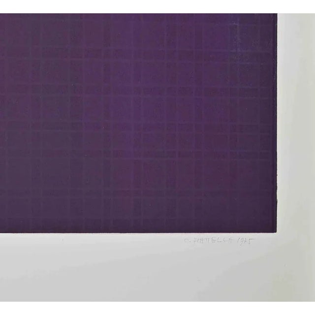 Violet composition is an original artwork realized in 1975 by Oscar Piattella. Hand signed, dated on the lower right...