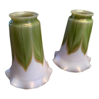 1990s Lundberg Studios-Pulled Feather Art Glass Shades - a Pair For Sale
