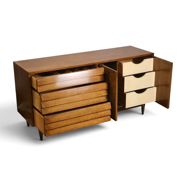 Wood Merton Gershun for American of Martinsville Dania Vintage Mid Century Modern Lowboy Dresser C. 1960s For Sale - Image 7 of 14