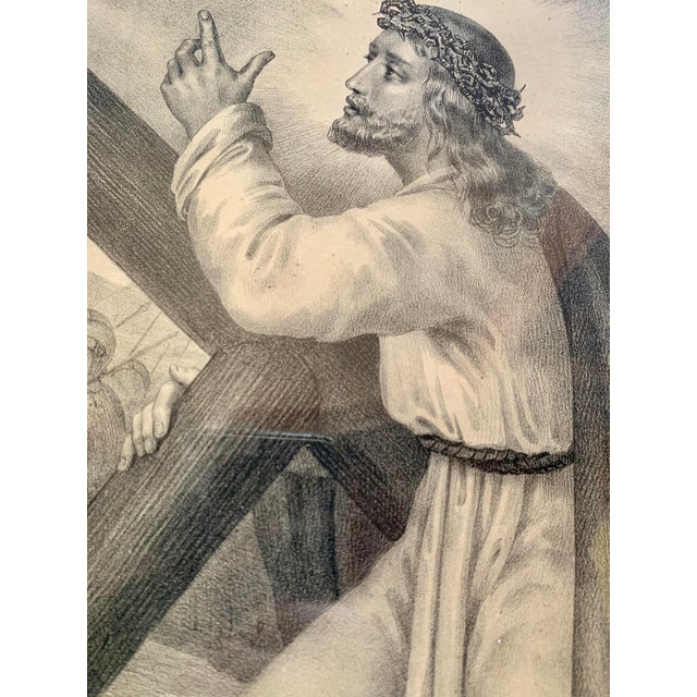 This monumental antique European religious lithograph by artist F. Courtin depicts 'Jesus Comforting the Daughters of...