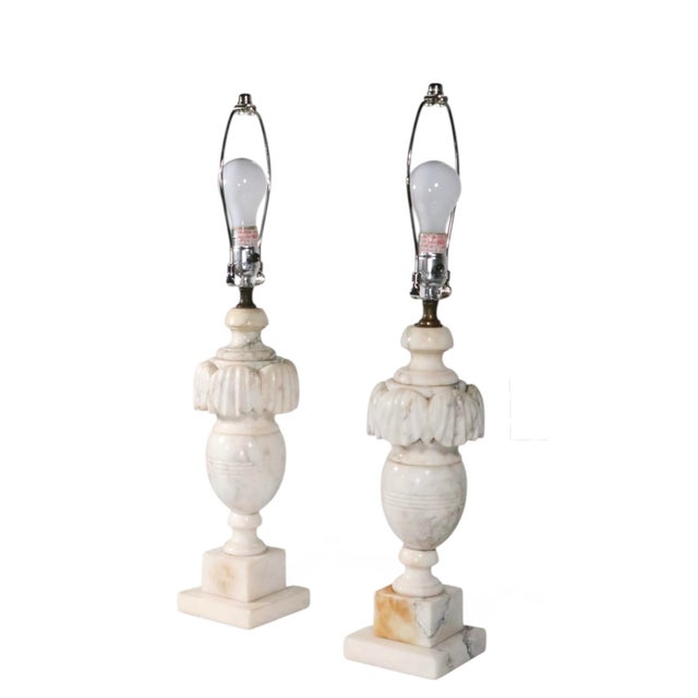 Mid 20th Century Neo Classical Carved Marble Table Lamps - a Pair For Sale - Image 14 of 18