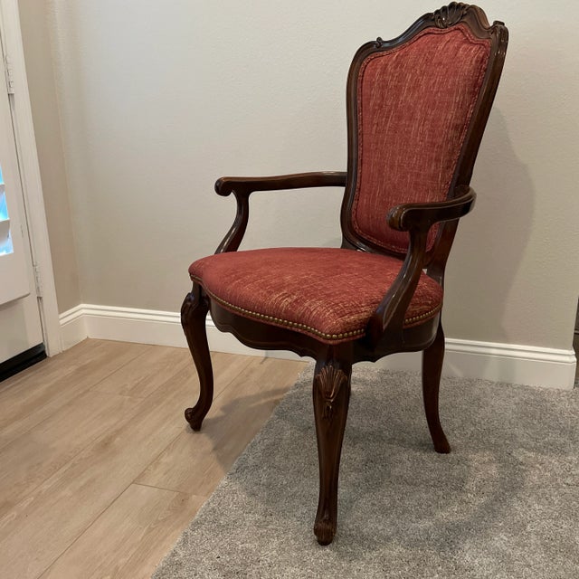 1990s Set of 2 Century Furniture French Provincial Mahogany Captains Chairs For Sale - Image 10 of 13