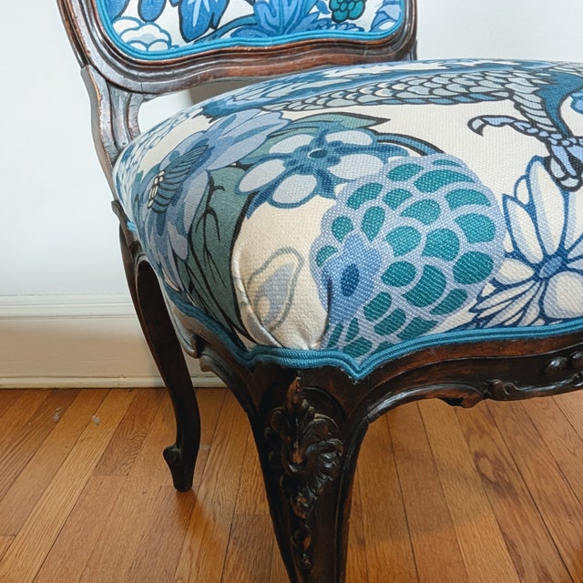 Antique English Side Chair Freshly Upholstered in Schumacher Chiang Mai Dragon in China Blue For Sale - Image 9 of 12