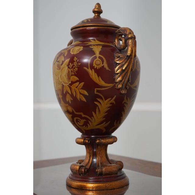 Traditional Pair Regency Style Paint Decorated Porcelain Urns For Sale - Image 3 of 11