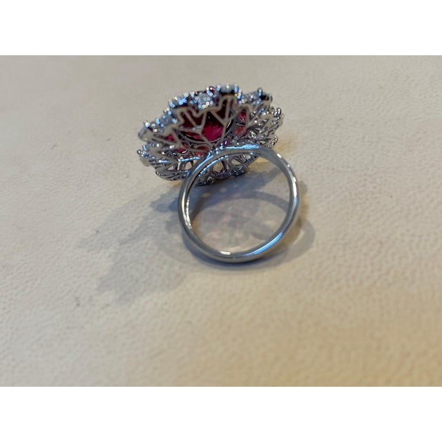 Ruby Red 5 Carat Rubelite and 4.5 Carat Diamond 18 Karat White Gold Cocktail Ring Estate For Sale - Image 8 of 18