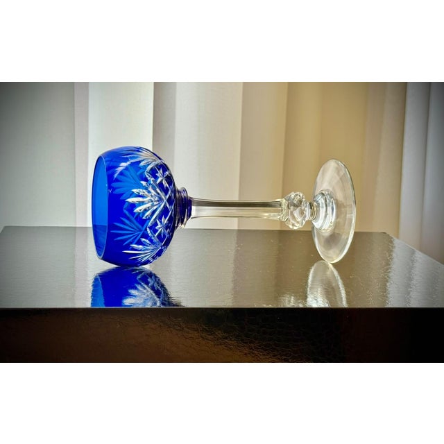 Cobalt Blue Massenet Crystal Hock Glasses by Saint-Louis, 1920, Set of 5 For Sale - Image 3 of 15