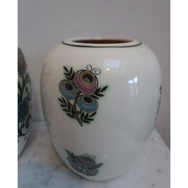 1930s Art Deco Ceramic Vases by Faience De Nimy, Belgium, 1930s, Set of 2 For Sale - Image 5 of 16