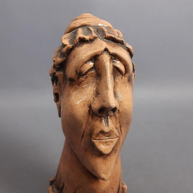 Brutalist Terracotta Sculpture of Elongated Face, 20th Century For Sale - Image 9 of 13