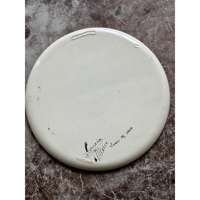 Mexican Mexican Hand-Painted Decorative Plate, Signed and Dated 1957 For Sale - Image 3 of 5