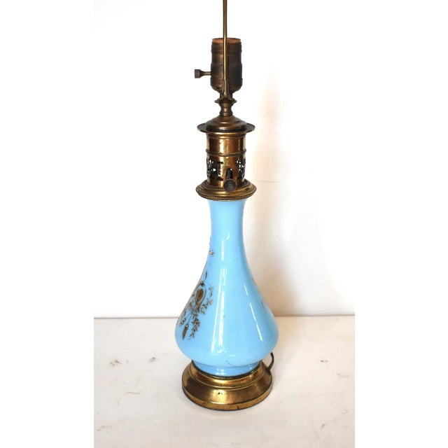 Victorian Antique 19th-Century French Blue Opaline Glass Table Lamp For Sale - Image 3 of 9