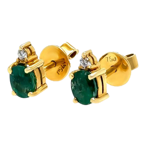 18ct Yellow Gold Emerald & Diamond Stud Earrings 1.06ct 2.41g, A Pair