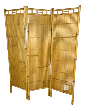 Vintage Bohemian Rattan and Bamboo 3-Panel Room Divider, 1960s