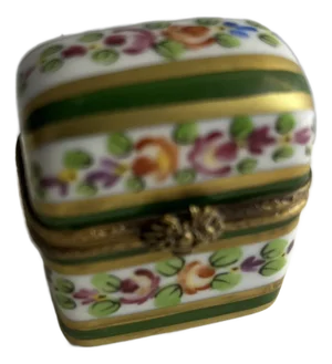 Vintage Limoges Green Stripe and Roses Box