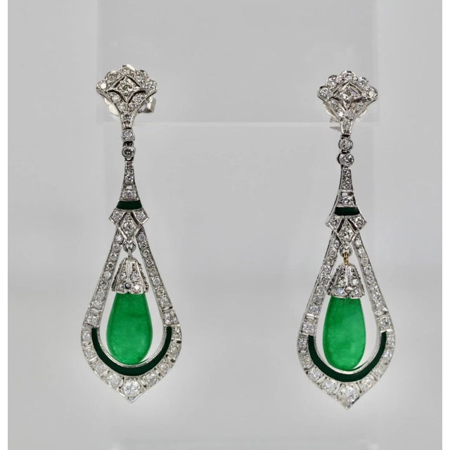 Gemstone Jade Enamel Diamond Long Earrings - 2 Pieces For Sale - Image 7 of 10