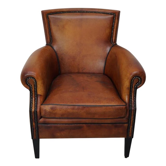 Vintage Dutch Club Chair in Cognac Colored Leather For Sale