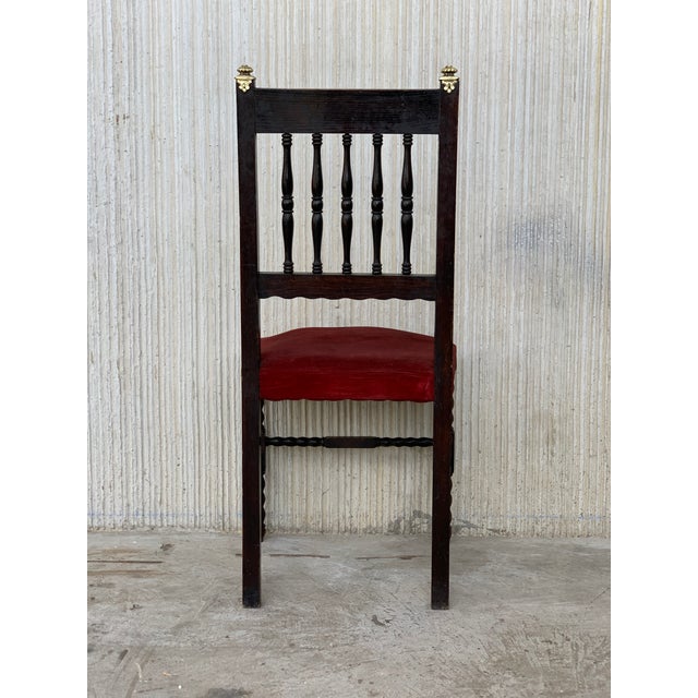 About 19th Set of Six Spanish Chairs with Bronze details and Red Velvet upholstery Matching armchairs available Details IN...