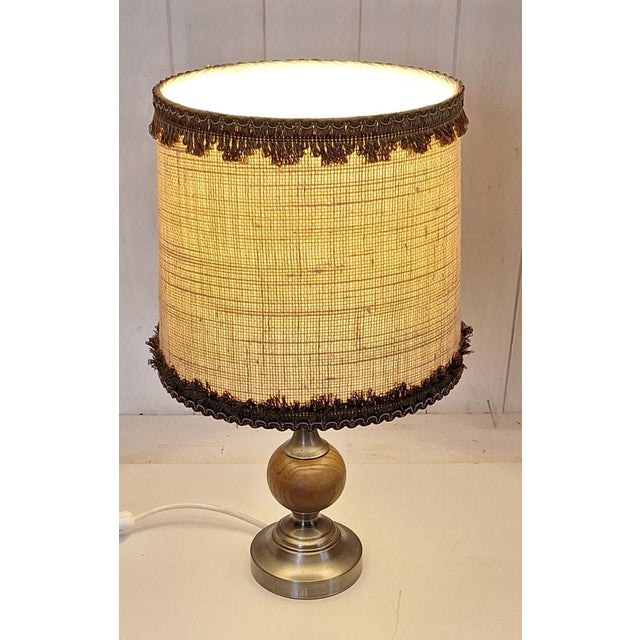 Rustic German Table Lamp with Metal and Oak Base and Beige Fabric Shade from Raab-Leuchten, 1970s For Sale - Image 3 of 8