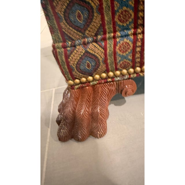 Late 20th Century Kindel Upholstered Lounge Chair With Carved Paw Feet – Traditional Accent Chair For Sale - Image 14 of 16