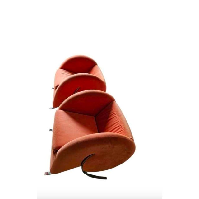 Pair of rare postmodern Virgola lounge chairs attributed to Yaakov Kaufman for Arflex that expertly combine form and...