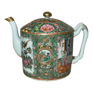 Antique Early 19th Century Chinese Export Rose Medallion Branch Porcelain Teapot