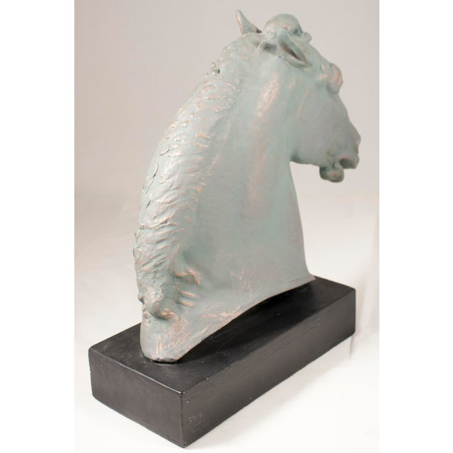 Ceramic Verde Horse Head Sculpture on Black Base Attribute to Paul Wayland Bartlett For Sale - Image 7 of 9
