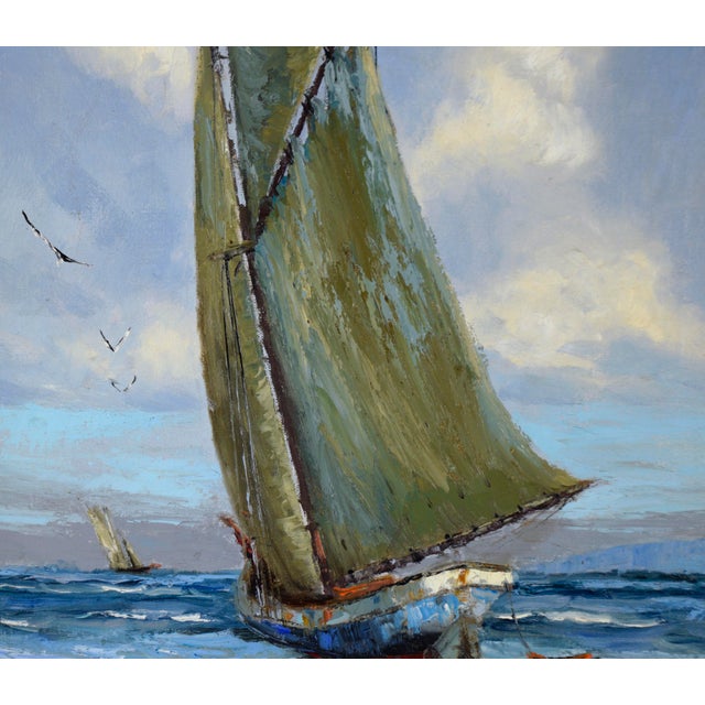 Sloop Headed Out to Sea - Seascape in Oil on Canvas For Sale - Image 4 of 8