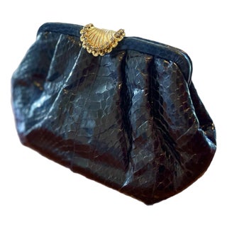 80s Magnum Black Snakeskin Clutch For Sale