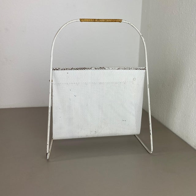 White Metal Hole Pattern Magazine Holder in the style of Carl Auböck, France, 1950s For Sale - Image 6 of 18