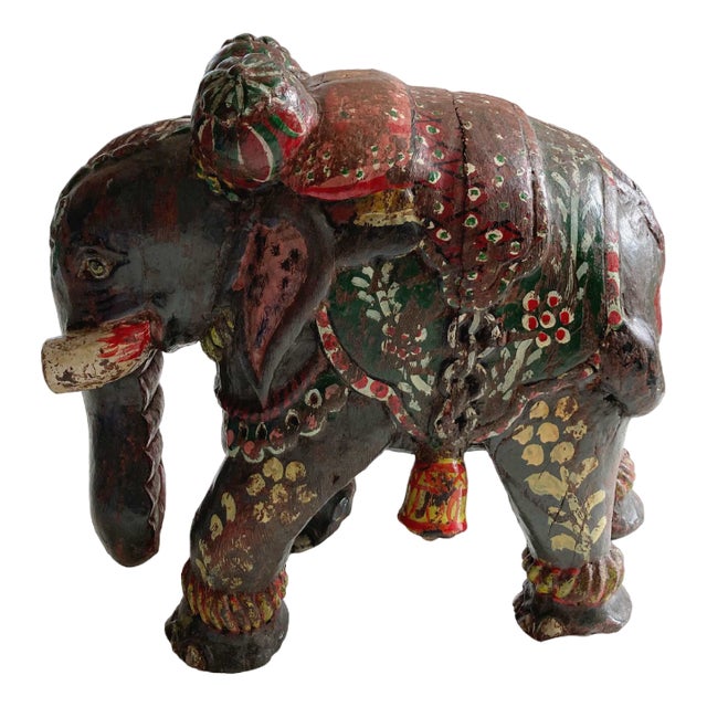 Painted Wood Elephant Figure, 1960s For Sale