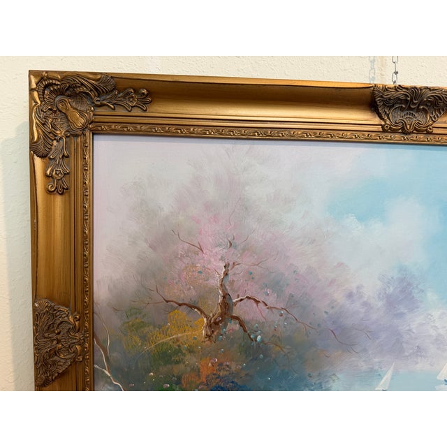 Late 20th Century Large Impressionist Landscape Oil Painting Signed Bachmann Lakeside Garden For Sale In Jacksonville, FL - Image 6 of 12