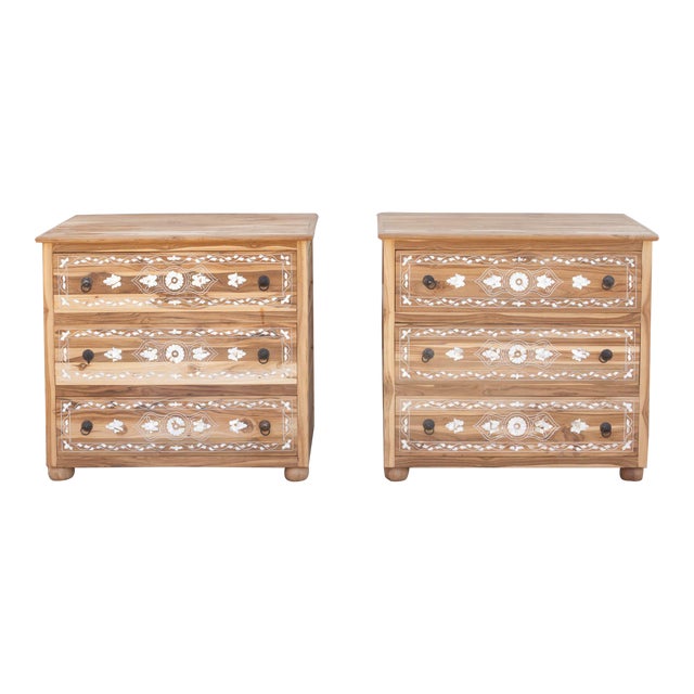 Pair of Reclaimed Teak Mother of Pearl Inlay Dressers For Sale