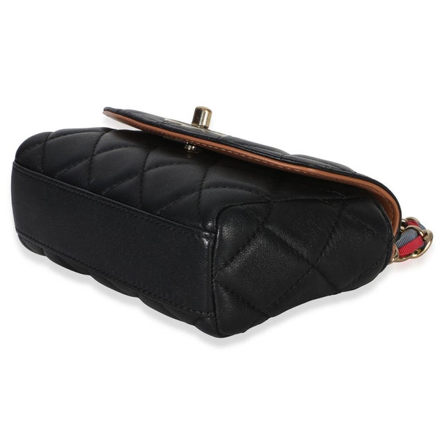 Animal Skin Black Quilted Lambskin Ribbon Chain Small Cocovado Flap Bag For Sale - Image 7 of 8