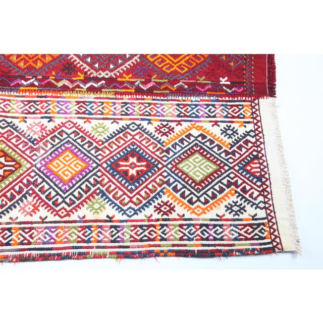 Vintage Fine-Work Cicim Kilim With Diamond Motifs – Handwoven Anatolian Tribal Textile - 4' X 4' 7'' For Sale In Tampa - Image 6 of 11