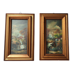 1950s Pair of Vintage Framed Oil Landscape Paintings – Galerie D’Art M. & G. Rauscher, Strasbourg