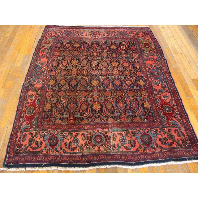 Early 20th Century W. Persian Bijar Rug ( 4' x 5'3" - 122 x 160 ) Antique Bijar Small Scatter Size Wool Blue Rug, Circa...
