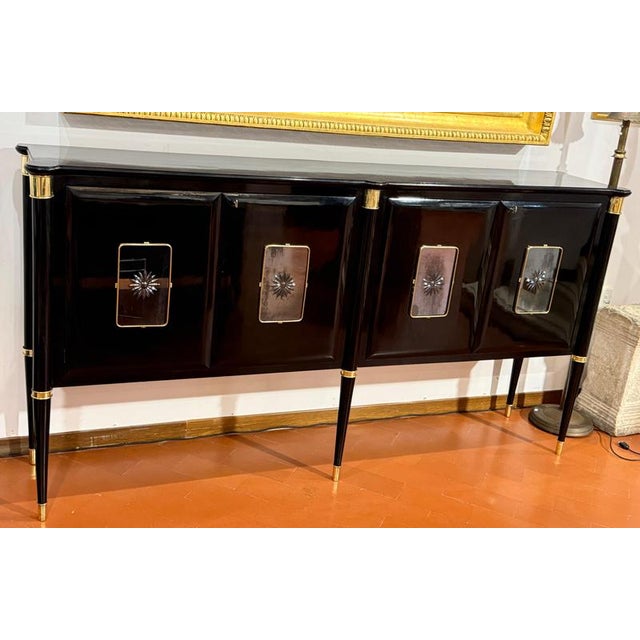 Paolo Buffa Mid-Century Italian Black Lacquered and Brass Sideboard by Paolo Buffa, 1950 For Sale - Image 4 of 13