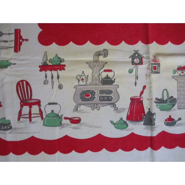 1950s 1950s Americana / Country Red Cotton Tablecloth For Sale - Image 5 of 8