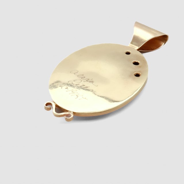 Metal Alexa & Peter Smarsh 22k & 14k Gold & Cloisonne Enamel Woman's Face Pendant For Sale - Image 7 of 14