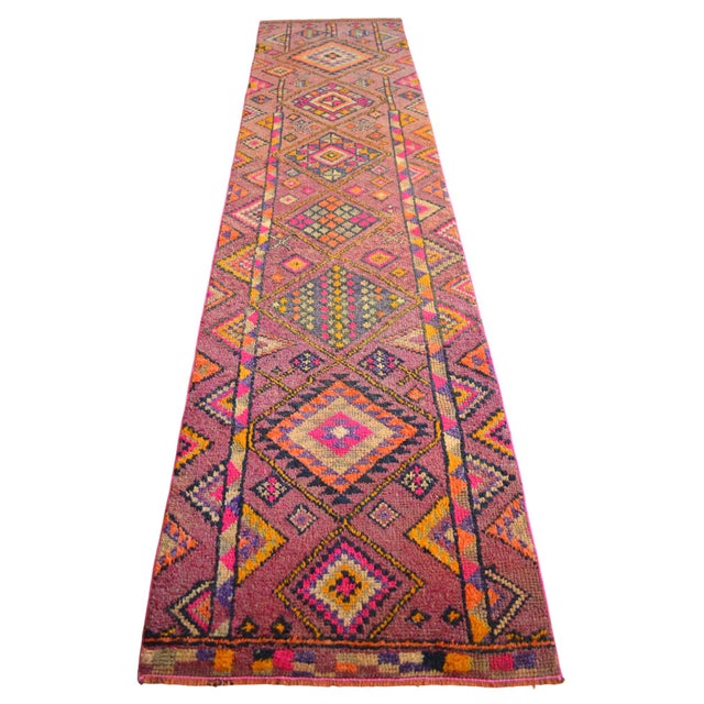 Textile 1950s Runner Rug Turkish Hand-Knotted Rug Pink Hallway Decor Kitchen Runner 3x11 Ft Approx For Sale - Image 7 of 13
