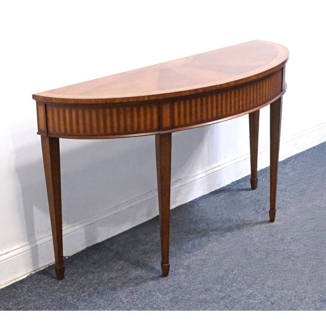 Ethan Allen Ethan Allen Newman Collection Mahogany Sunburst Traditional Federal Hepplewhite Style 56" Demilune Sofa Table 34-9401 For Sale - Image 4 of 7