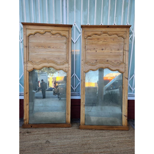 Wood Pair of Antique Solid Pine Mirror For Sale - Image 7 of 8