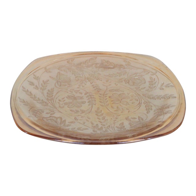 Jeannette Glass Floragold Louisa Marigold Floral Square Plate For Sale