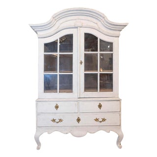 1760s Period Rococo Swedish Cabinet with Glass Doors, Bonnet Top and Cabrioles For Sale