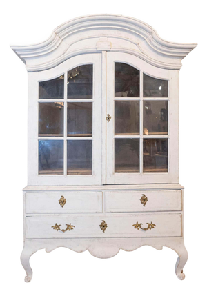1760s Period Rococo Swedish Cabinet with Glass Doors, Bonnet Top and Cabrioles