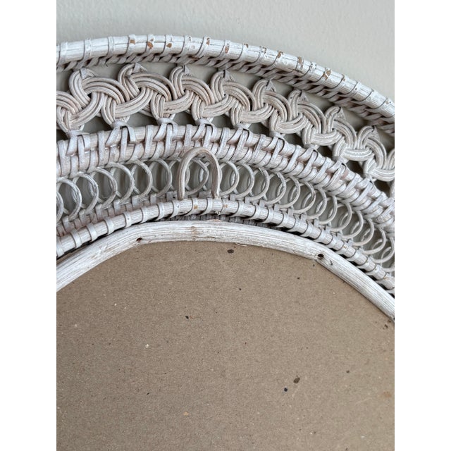 Vintage Boho White Wicker Wall Mirror For Sale - Image 10 of 10