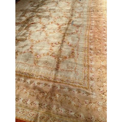 Antique French savonnerie design mechanical rug with a floral design in style of Aubusson rugs and nice colours with...