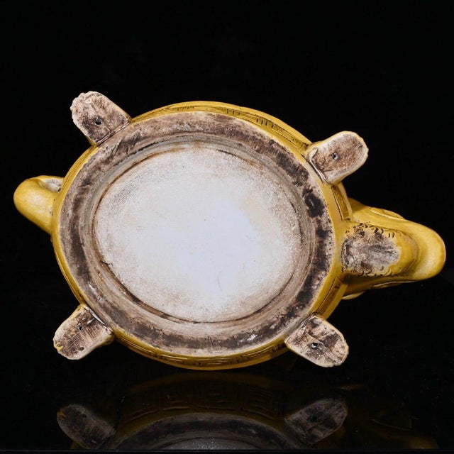 Pair of Large Chinese Yellow Glazed Porcelain Turtle & Crane Candlesticks For Sale - Image 9 of 9